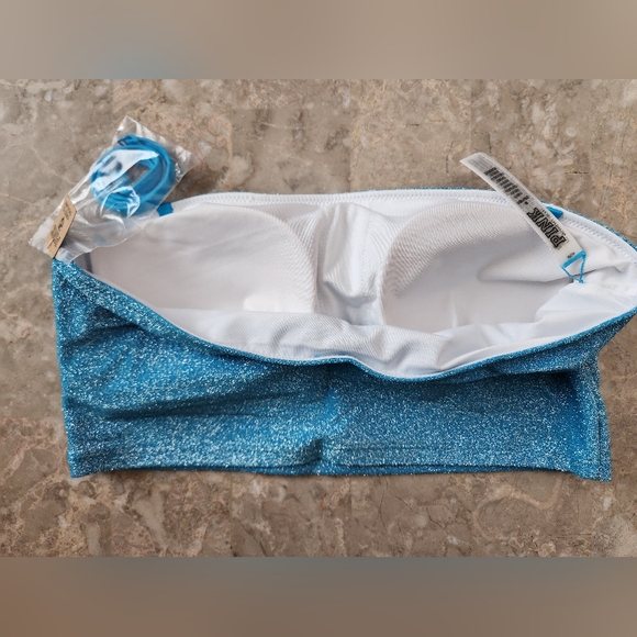 M 🖤VS PINK Swim Shimmer Bandeau Bikini Top Blue Shimmer - Picture 4 of 6